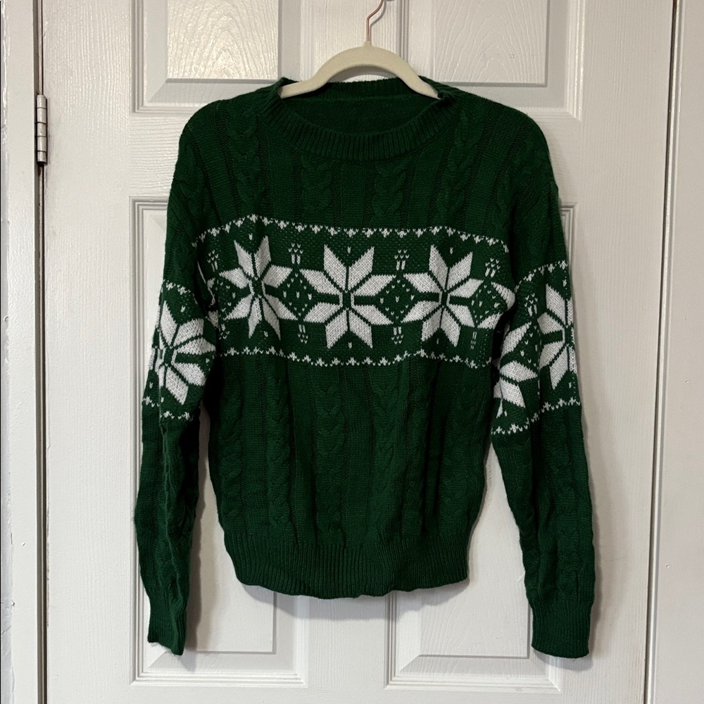 Green and White Women's Sweater